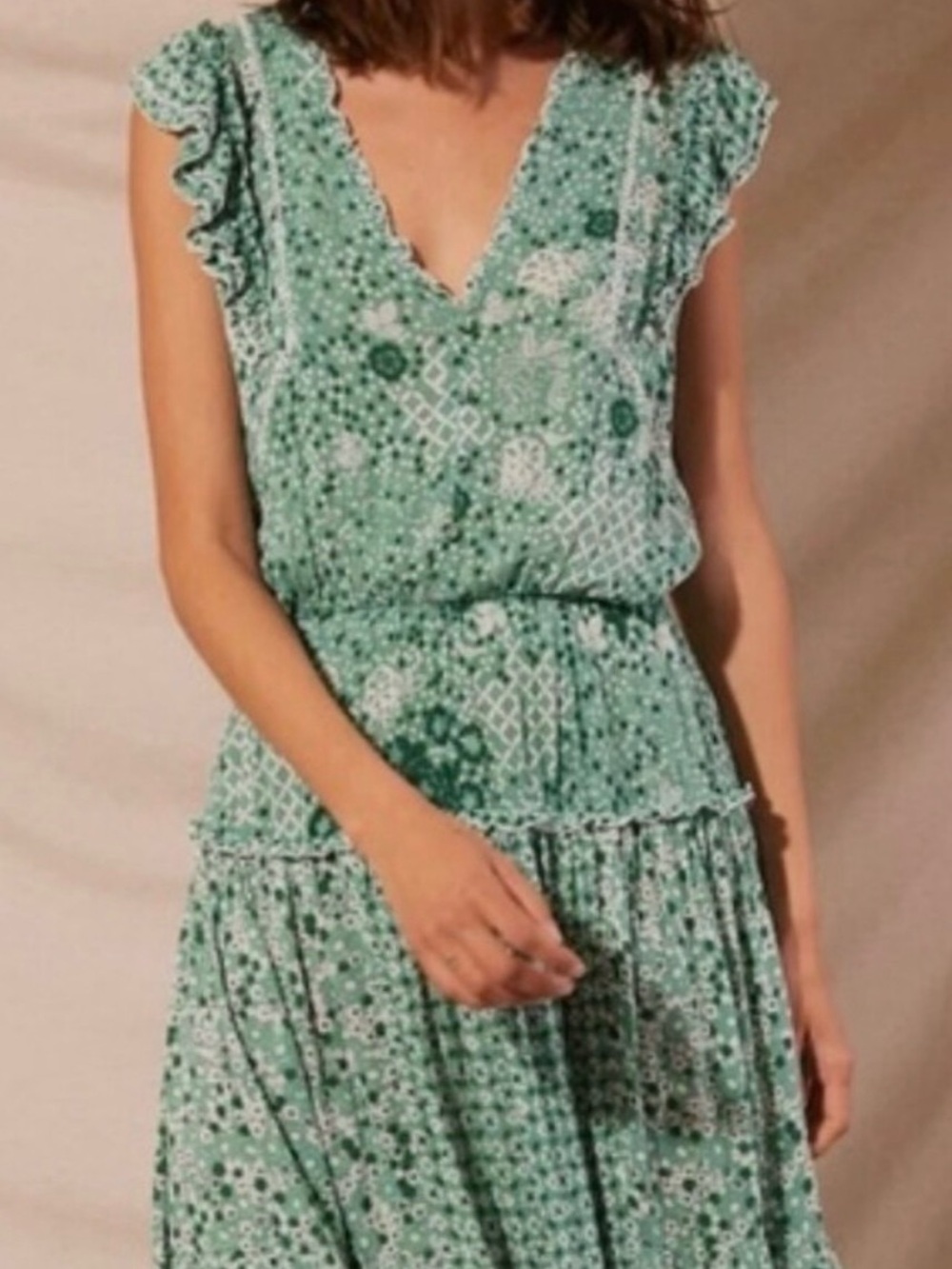 Poupette St. Barth Mint Green Floral Tiered Maxi Dress